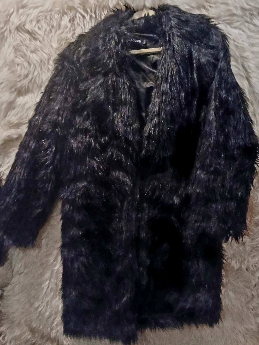 Luxurious Long Black Faux Fur Coat by Marc New York